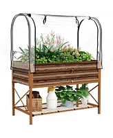 Outsunny Metal Raised Garden Bed with Legs, Cover, and Storage Shelf,