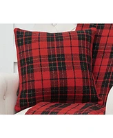 C&F Home 18" x 18" Red Black Plaid Woven Throw Pillow