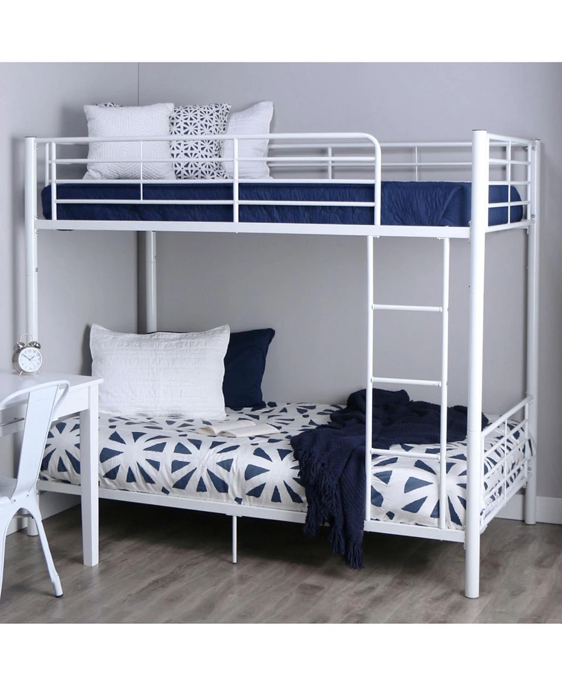 Slickblue Twin over Twin Sturdy Steel Metal Bunk Bed with Safety Rails and Ladder