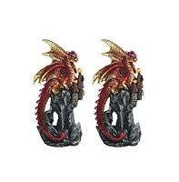 Fc Design "2-pc Set" 4.75"H Red Volcano Dragon on Castle Figurine Statue Ornament Home Room Office Decor and Perfect Ideas for Housewarming, Holidays