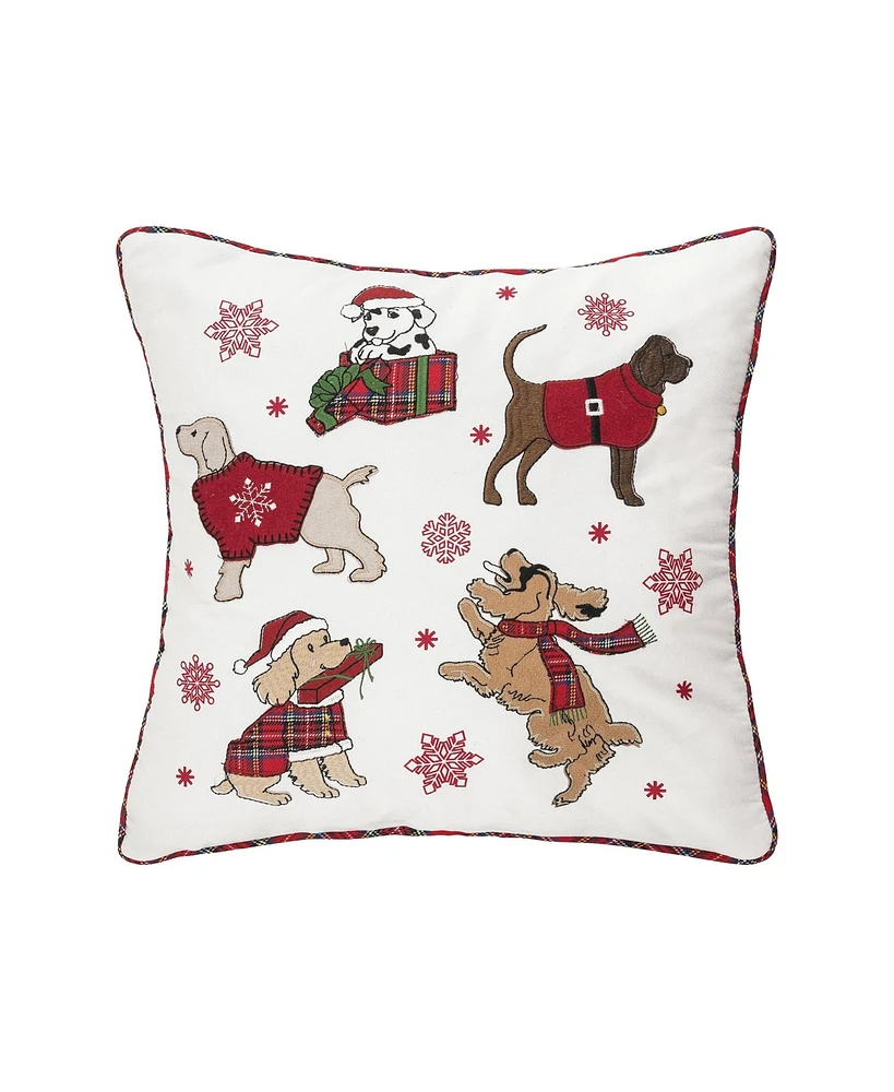 C&F Home 18" x 18" Festive Playful Dogs Embellished Christmas Throw Pillow