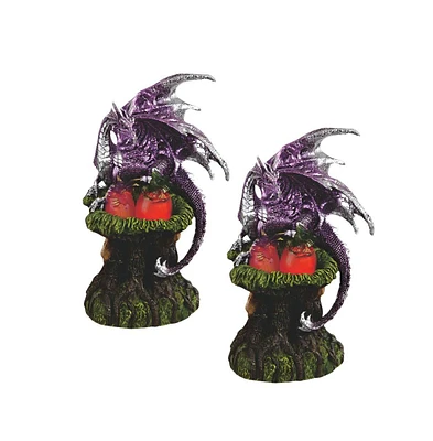 Fc Design "2-pc Set" 9.5"H Medieval Purple Dragon with Led Light Figurine Statue Ornament Home Room Office Decor and Perfect Ideas for Housewarming, H