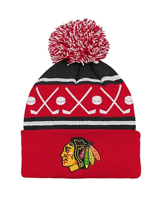 Outerstuff Baby Boys and Girls Red Chicago Blackhawks Face-Off Cuffed Knit Hat with Pom