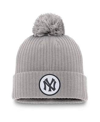 Nike Men's Gray New York Yankees Cooperstown Collection Patch Cuffed Knit Hat with Pom