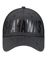 New Era Men's Black Seattle Seahawks Midnight Ink Tonal Text A-Frame Trucker 9FORTY Adjustable Hat