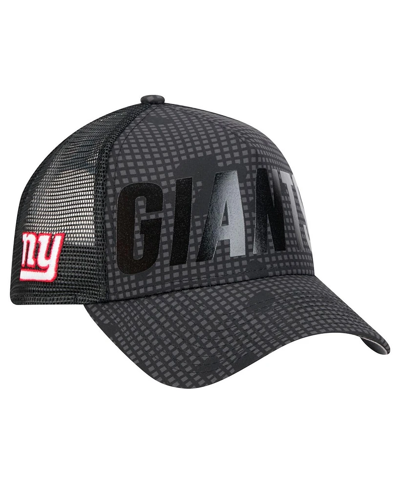 New Era Men's Black New York Giants Midnight Ink Tonal Text A-Frame Trucker 9FORTY Adjustable Hat