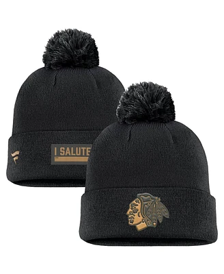 Fanatics Men's Black Chicago Blackhawks Military Appreciation Cuffed Knit Hat with Pom