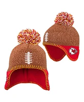 Outerstuff Baby Boys and Girls Brown Kansas City Chiefs Football Head Knit Hat with Pom