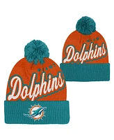 Outerstuff Big Boys and Girls Orange/Aqua Miami Dolphins Pro-Sport Jacquard Cuffed Knit Hat with Pom