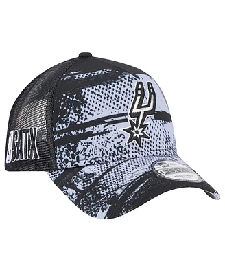 New Era Men's Black/Gray San Antonio Spurs Tip Off A-Frame Trucker 9FORTY Adjustable Hat