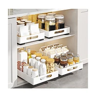 gaomon Pull Out Cabinet Organizer Heavy Duty Metal Slide Out Drawers for Kitchen Cabinets, Fixed with Adhesive Films, Slide Out Shelves for Kitchen Ba