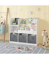 Lovmor Kids Bookcase and Bookshelf, Multifunctional Bookcase with 3 Collapsible Fabric Drawers