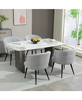 Dyhome Upholstered Fabric Dining Chairs with Black Metal Legs, Modern Curved Backrest Kitchen Chairs