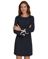 Tommy Hilfiger Petite Long-Sleeve Bow-Cuff Shift Dress