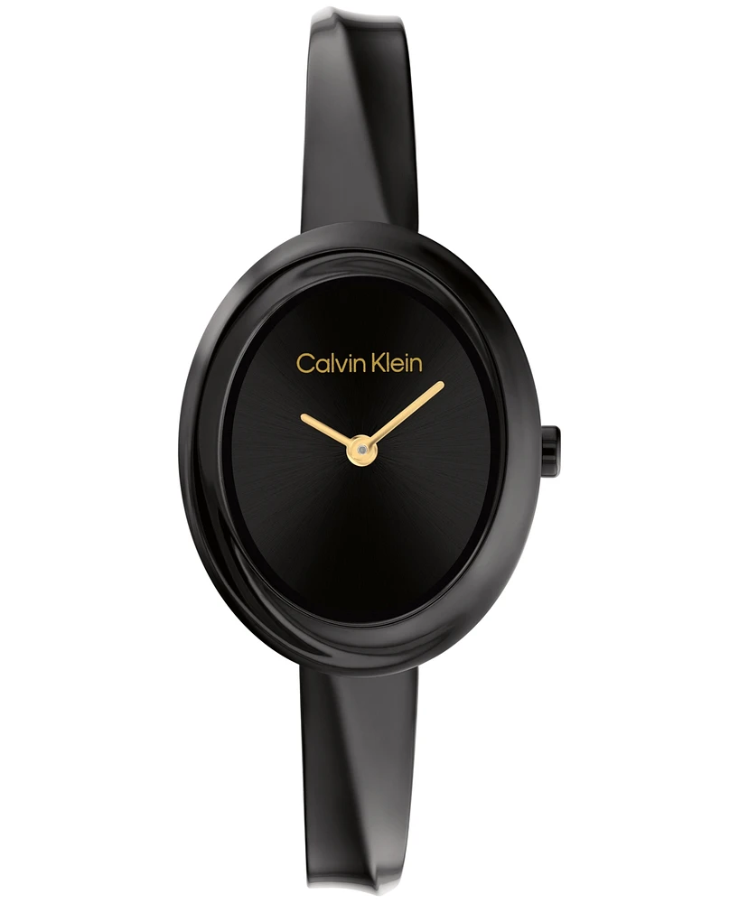 Calvin Klein Women's Twisted Bezel Black Ionic Plated Stainless Steel Bangle Bracelet Watch, 24mm