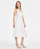 Msk Women's Square-Neck Belted A-Line Sleeveless Dress