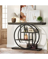 Tribesigns 41.3" Console Table, Industrial 4-Tier Sofa Table Entryway with Circle Base, Narrow Wood Accent Tables Storage Shelves for
