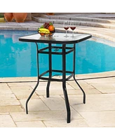 Slickblue Square Outdoor Bar Height Bistro Table with Tempered Glass Tabletop & Umbrella Hole