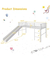 Gouun Twin Metal Loft Bed with Slide Safety Guardrails and Built-in Ladder