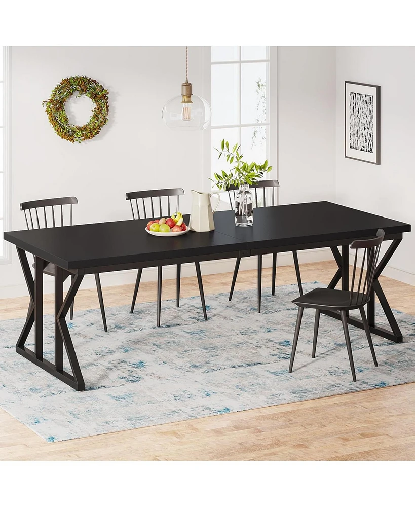 Tribesigns Farmhouse Dining Table for 6-8 People, 78.7-Inch Rectangular Wood Table, Rustic Kitchen with Heavy Duty Metal Legs