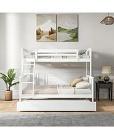 3-in-1 Twin Over Full Bunk Bed with Trundle and Built-in Ladder