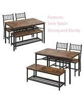 gaomon Dining Table Set for 4 Kitchen Table With Bench & 2 Chairs 4-Piece Dining Table Set w/ Storage Wine Rack Rectangular Dining Furniture Set With