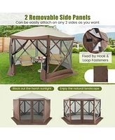 Costway 11.5 X 11.5 Ft Pop-up Gazebo Tent with Mesh Netting Walls 2 Removable Privacy Wind Cloths
