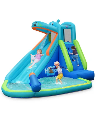 Costway Inflatable Kids Hippo Bounce House Slide Climbing Wall Splash Pool w/ Bag