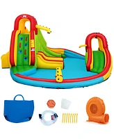 Costway Kids Inflatable Water Slide Bounce Park Splash Pool with Water Cannon & 550W Blower