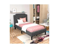 Gouun Linen Twin Upholstered Platform Bed with Frame Headboard Mattress Foundation