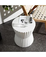 LuxenHome White with Gray Fluted Hourglass-Shape Round MgO Side Table, Indoors and Outdoors