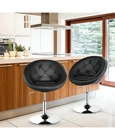Gymax Set of 2 Swivel Bar Stools Height Adjustable Round Tufted Back Bar Chairs