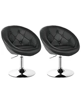 Gymax Set of 2 Swivel Bar Stools Height Adjustable Round Tufted Back Bar Chairs