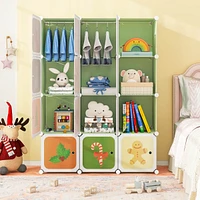 12-Cube Kids Wardrobe Baby Dresser Bedroom Armoire Clothes Hanging Closet with Doors