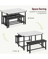 gaomon Dining Table Set for 4, Kitchen Table with 2 Upholstered Benches, Rectangular Room Dining Table Set, 3 Piece Kitchen Table Set for Small Space,