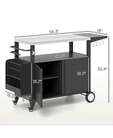 Outsunny Outdoor Grill Cart Table with Side Table, Stainless Steel Top