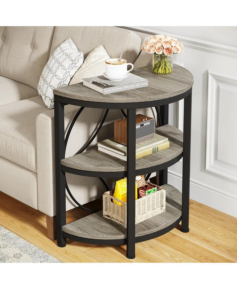 Tribesigns Half Circle Side & End Table with Storage Shelf Metal Frame, 26-Inch Tall Moon Table, Narrow Nightstand