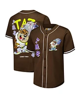 Freeze Max Men's Brown Looney Tunes Hip Hop Taz Button-Up Baseball Jersey