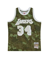 Mitchell & Ness Men's Shaquille O'Neal Camo Los Angeles Lakers Hardwood Classics 1996/97 Ghost Green Swingman Jersey