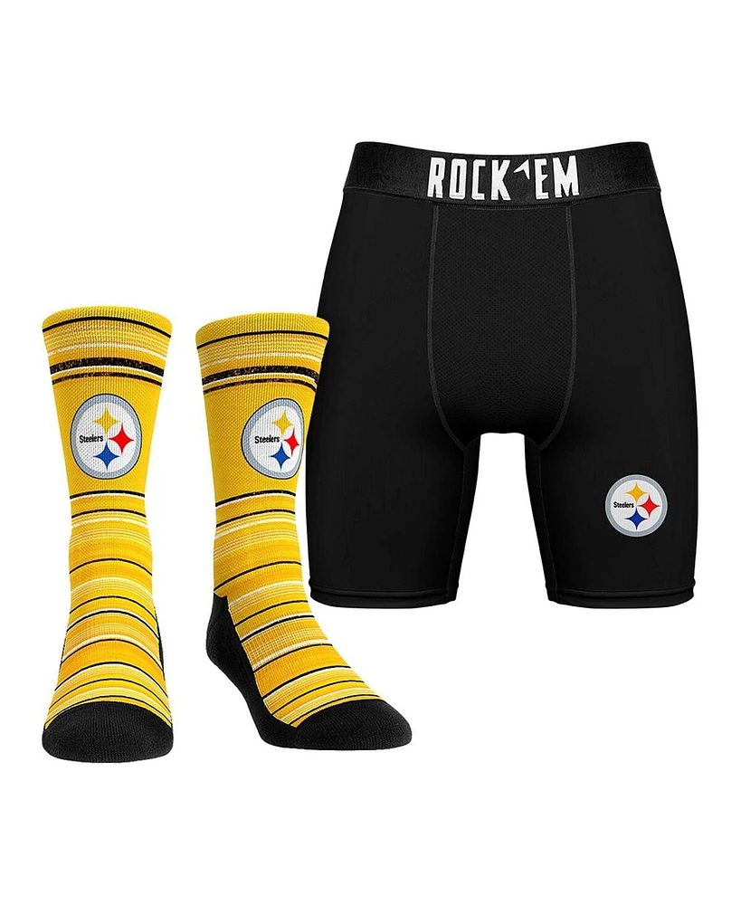 Rock 'Em Men's Pittsburgh Steelers Primary Crew Socks Boxer Briefs Combo Pack