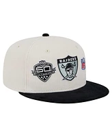 New Era Men's Cream/Gray Las Vegas Raiders Throwback Corduroy 59FIFTY Fitted Hat