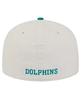 New Era Men's Cream/Aqua Miami Dolphins Throwback Corduroy 59FIFTY Fitted Hat