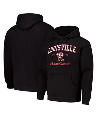 League Collegiate Wear Men's Black Louisville Cardinals Arch Script Essential Fleece 2.0 Pullover Hoodie