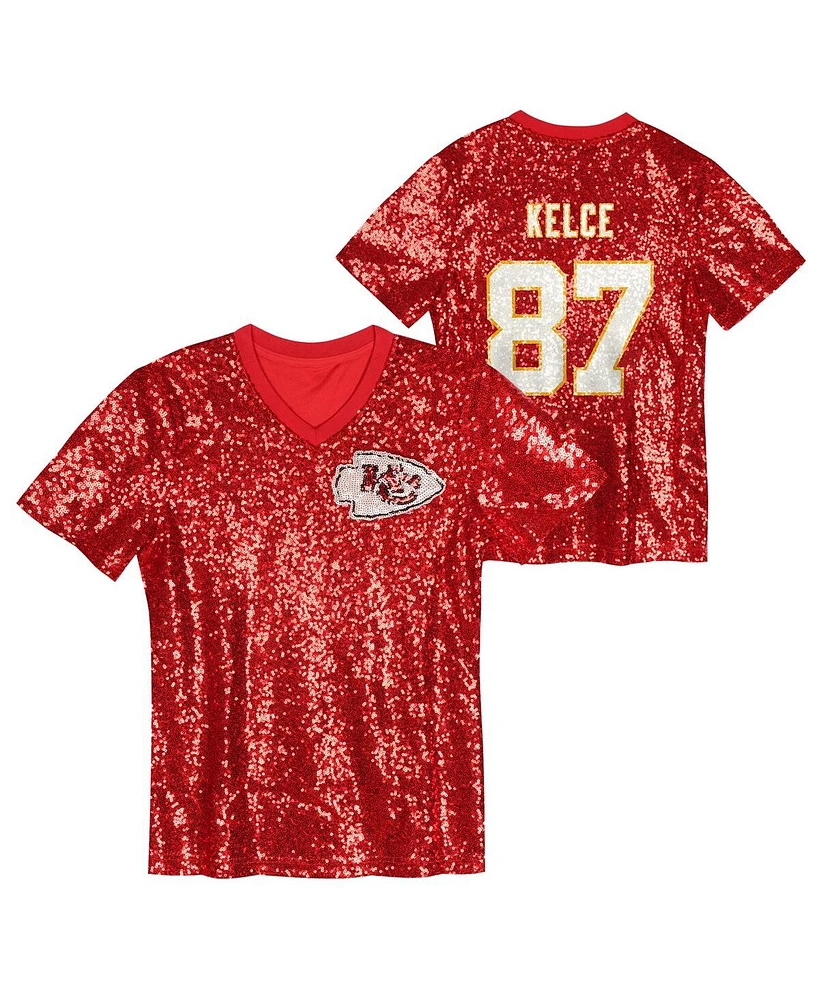 Outerstuff Women's Travis Kelce Red Kansas City Chiefs Player Name Number V-Neck Fashion Jersey