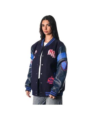 The Wild Collective Women's Blue New York Rangers Full-Snap Varsity Jacket