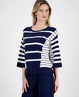 T Tahari Women's Striped 3/4-Sleeve Sweater