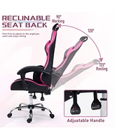 Dyhome Cute Gaming Chair with Cat Paw Lumbar Cushion and Ears, Ergonomic Computer Chair,Reclining Pc Game for Girl