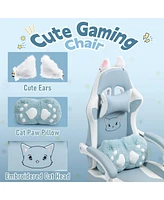 Dyhome Cute Gaming Chair with Cat Paw Lumbar Cushion and Ears, Ergonomic Computer Chair,Reclining Pc Game for Girl