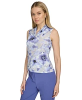 Calvin Klein Women's Printed Mesh V-Neck Top