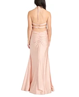 Morgan & Company Juniors' Halter Sleeveless Satin Gown